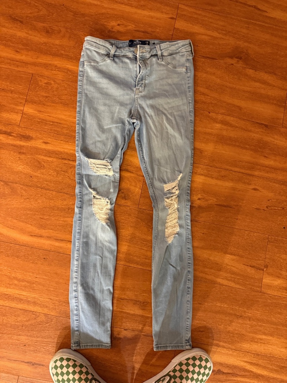 Hollister Light Blue Ripped Skinny High Rise Leggings stretch